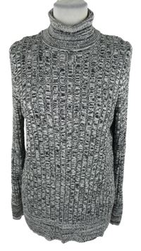Dámský černo-šedý melírovaný žebrovaný svetrový rolák F&F