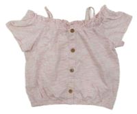 Růžový melírovaný crop top s volnými rameny Next