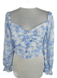 Dámská bílo-světlemodrá květovaná crop halenka Shein