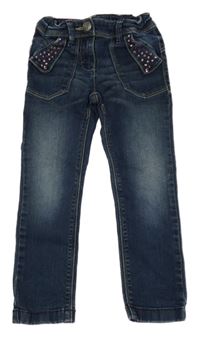 Tmavomodré elastické skinny rifle s růžovými kamínky Esprit