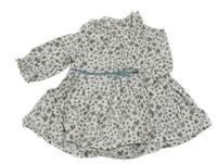 Světlešedé květované plátěné šaty s všitým body a límečkem Primark