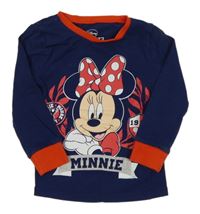 Tmavomodré pyžamové triko s Minnie a červeným lemem Disney