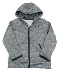 Šedá melírovaná propínací funkční sportovní mikina s logem a kapucí Under Armour