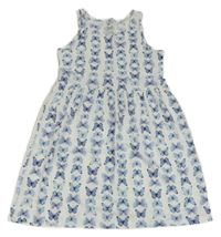 Bílo-modré bavlněné šaty s motýlky H&M