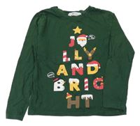 Smaragdové vánoční triko s nápisy a Santou H&M
