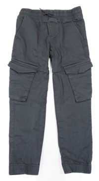 Tmavošedé plátěné cargo cuff kalhoty