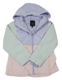 Světlerůžovo-fialovo-světlezelená šusťáková podzimní parka s kapucí Name it