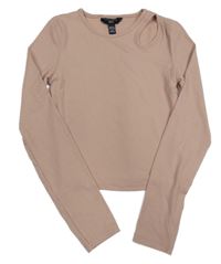 Pudrové žebrované crop triko s průstřihem New Look