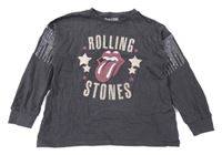 Tmavošedé melírované oversize mikinotriko s Rolling Stones a kamínky Next