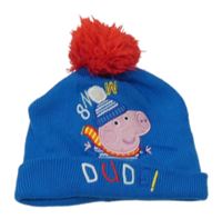 Modrá pletená čepice s Peppa Pig a bambulí