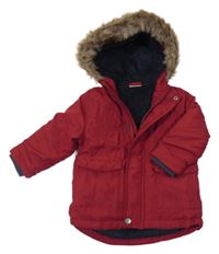 Vínová šusťáková zimní bunda s kapucí s kožešinou So Cute