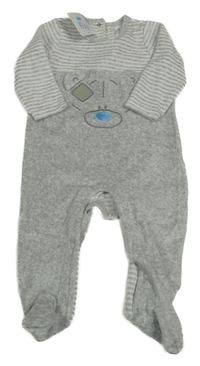 Nové - Šedo-bílý sametový overal s pruhy a medvídkem - Tiny tatty teddy
