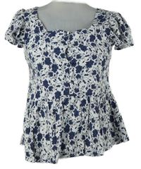 Dámská bílo-tmavomodrá květovaná peplum halenka JDY 