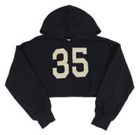 Tmavomodrá crop mikina s číslem a kapucí H&M