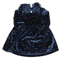 Tmavomodré sametové šaty s puntíky a límečkem Matalan
