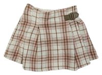 Bílo-růžovo-hnědá kostkovaná skládaná vlněná sukně Primark