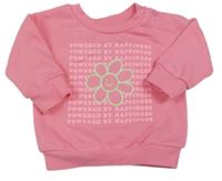 Růžová mikina s květem se smajlíkem a nápisy PRIMARK