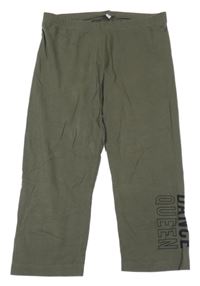 Khaki capri legíny s nápisem 