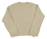 Smetanový žebrovaný vzorovaný oversize crop svetr H&M