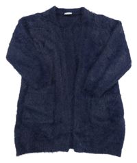 Tmavomodrý chlupatý svetrový cardigan little kids