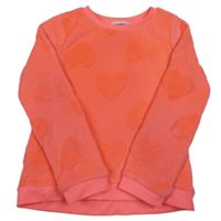 Neonově růžová chlupatá mikina se srdíčky H&M