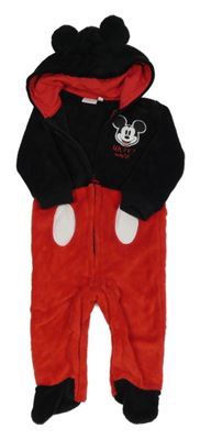 Černo-červená chlupatá kombinéza s Mickeym a kapucí Disney