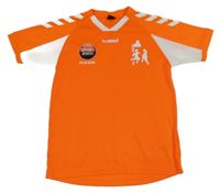 Oranžovo-bílé sportovní tričko s nápisy Hummel