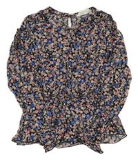 Černo-růžovo-modrá květovaná halenka H&M