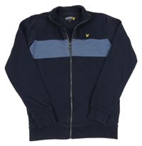 Tmavomodrá propínací mikina s pruhem a logem Lyle&Scott