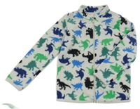 Světlešedá fleecová propínací mikina s dinosaury 