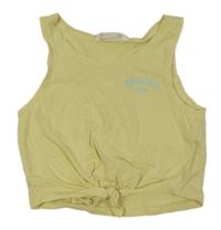 Světležlutý crop top s nápisy a uzlem H&M