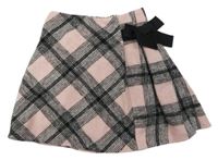 Růžovo-černá kostkovaná vlněná sukně s mašlí Matalan