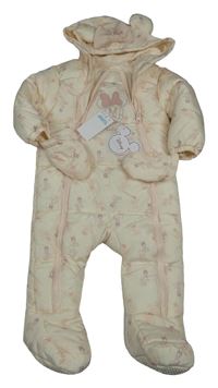 Nové - Krémová šusťáková zimní kombinéza s Minnie s Daisy a kapucí + rukavice Primark