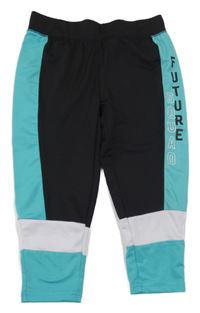 Černo-zelené sportovní crop legíny s nápisem 