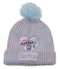 Lila-růžová pletená čepice se Stitchem a bambulí Primark