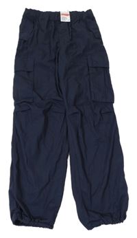Nové - Tmavomodré plátěné cargo cuff kalhoty H&M