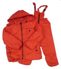 2Set - Červená prošívaná šusťáková zimní bunda s odepínací kapucí + oteplovačky 