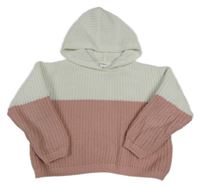 Bílo-světlerůžový žinylkový crop oversize svetr s kapucí C&A