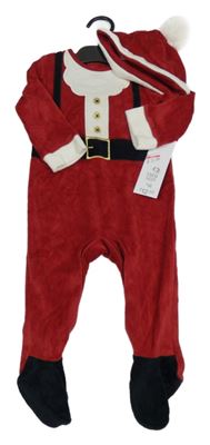 Nové - 2set - Červený sametový overal + čepice - Santa F&F