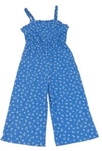 Modrý vzorovaný kalhotový culottes overal s kytičkami PRIMARK
