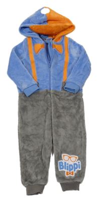 Kostým - Modro-šedá plyšová kombinéza s kapucí - Bavič Blippi character