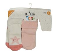 Nové - 2x teplé ponožky - růžové + bílé s hvězdou 
