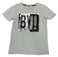 Světlešedé tričko s obrázkem z flitrů H&M