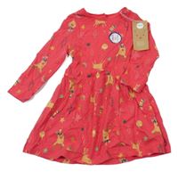 Nové - Tmavorůžové bavlněné šaty se soby Mothercare 