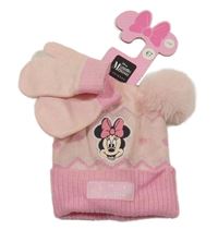 Nové - 2set - Světlerůžová pletená čepice s Minnií + rukavice Primark
