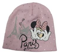Světlerůžová puntíkatá pletená čepice s Minnie Disney