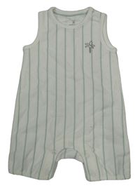 Bílo-světlezelený pruhovaný kraťasový overal s výšivkou Mothercare