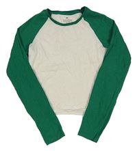 Bílo-zelené crop triko H&M