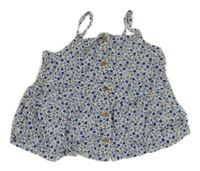 Smetanovo-modrý květovaný propínací crop top H&M