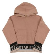 Starorůžovo-černá crop mikina s nápisy a kapucí 